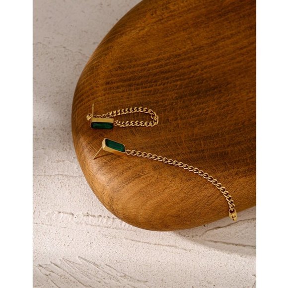 New 18K Gold Plated Green Crystal Chain Earrings - Picture 5 of 6